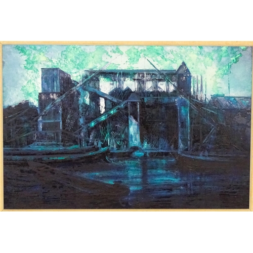 1947 - Tom Keating (1917-1984), Oil on board, A view of the Old Gasworks at Brentford / Isleworth from acro... 