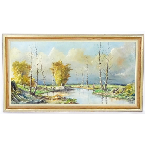 1949 - S. Aguilar, 20th century, Oil on canvas, A Spanish river landscape with a figure. Signed lower left,... 