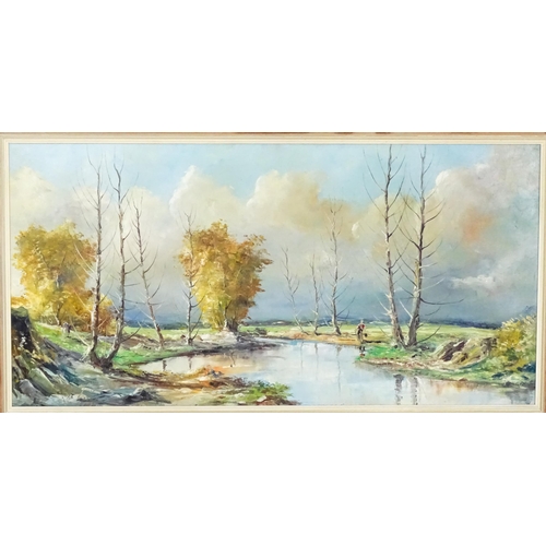 1949 - S. Aguilar, 20th century, Oil on canvas, A Spanish river landscape with a figure. Signed lower left,... 