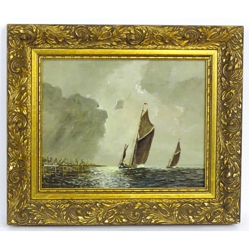 1951 - Manner of William Francis Burton, 20th century, Oil on board, Moonlight, Boats off the coast. Signed... 