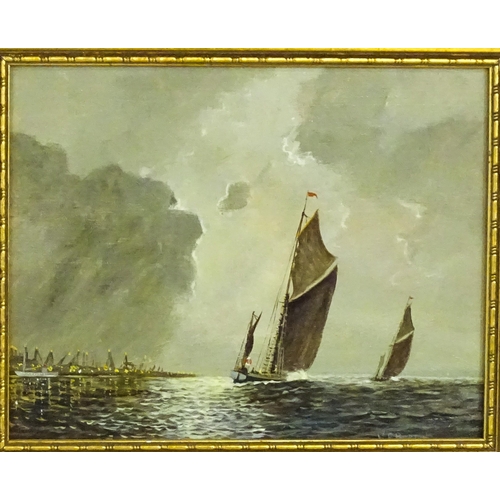 1951 - Manner of William Francis Burton, 20th century, Oil on board, Moonlight, Boats off the coast. Signed... 