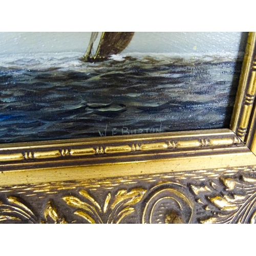 1951 - Manner of William Francis Burton, 20th century, Oil on board, Moonlight, Boats off the coast. Signed... 