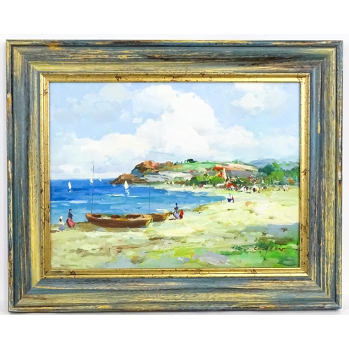 1954 - Clifton, 20th century, Oil on canvas, A coastal scene with figures and boats on the beach. Signed lo... 