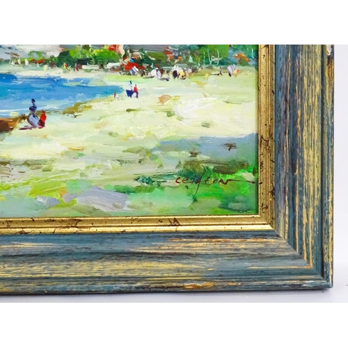 1954 - Clifton, 20th century, Oil on canvas, A coastal scene with figures and boats on the beach. Signed lo... 