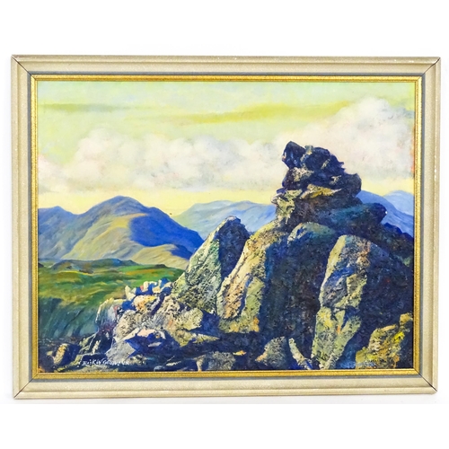 1955 - Erik W. Gleave, (1916-1995), Oil on board, A mountain landscape. Signed lower left. Approx. 17