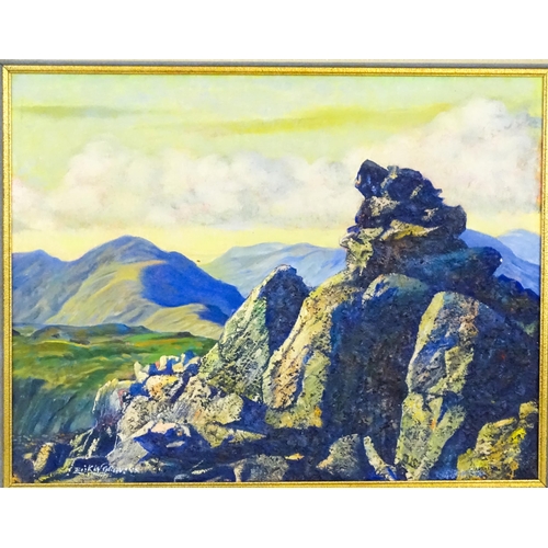 1955 - Erik W. Gleave, (1916-1995), Oil on board, A mountain landscape. Signed lower left. Approx. 17