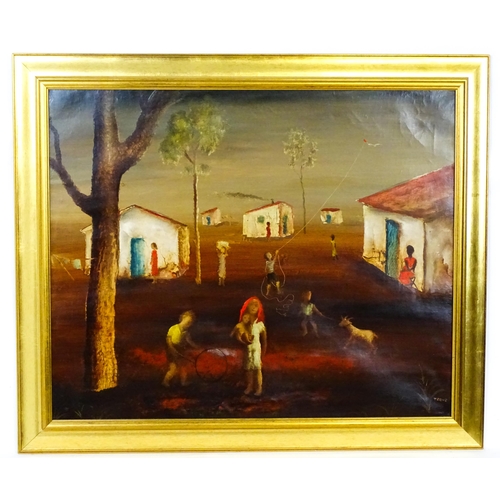 1961 - Orlando Teruz (1902-1984), Brazilian School, Oil on canvas, Children playing in a village. Signed lo... 