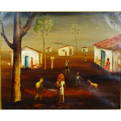 1961 - Orlando Teruz (1902-1984), Brazilian School, Oil on canvas, Children playing in a village. Signed lo... 