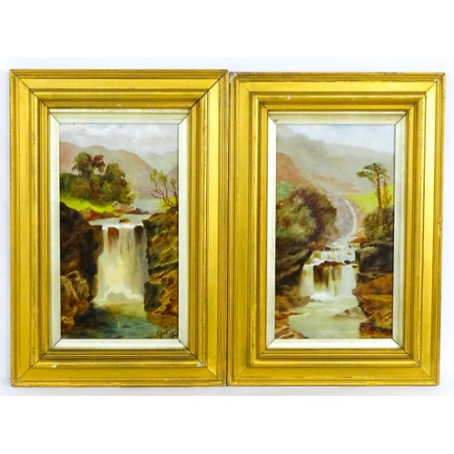 1968 - G. Fisher, Early 20th century, English School, Oil on canvas, A pair of waterfall scenes with mounta... 