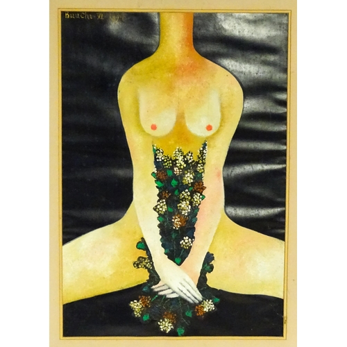 1978 - Buu Chi (1948-2002), Vietnamese School, Oil on paper, Female nude with flowers. Signed and dated 199... 