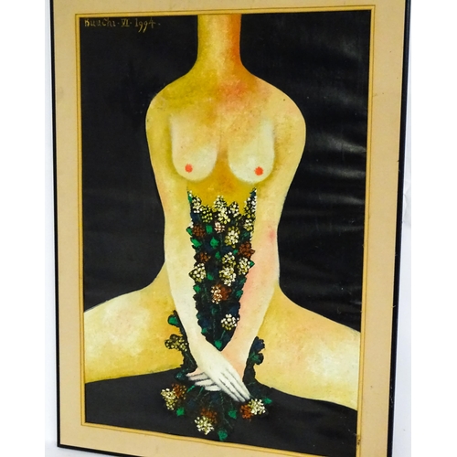 1978 - Buu Chi (1948-2002), Vietnamese School, Oil on paper, Female nude with flowers. Signed and dated 199... 