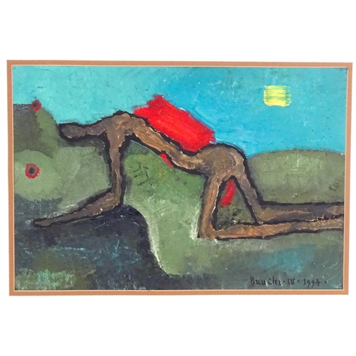 1980 - Buu Chi (1948-2002), Vietnamese School, Oil on paper, Figure in landscape. Signed and dated 1994 low... 