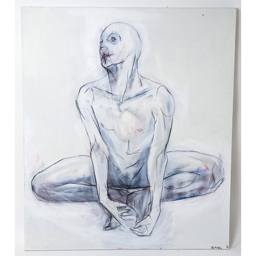 1984 - Michael James Bell, AKA BAEL (b. 1983), Acrylic on canvas laid on board, A study of a seated male nu... 