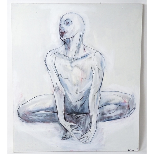 1984 - Michael James Bell, AKA BAEL (b. 1983), Acrylic on canvas laid on board, A study of a seated male nu... 