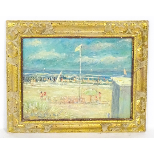 1985 - Manner of Eugene Boudin, 20th century, Oil on board, An Impressionist beach scene with figures and b... 