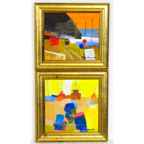 1986 - Peter Adams, 20th century, Acrylic on board, A pair of Devon harbour scenes with boats, comprising S... 