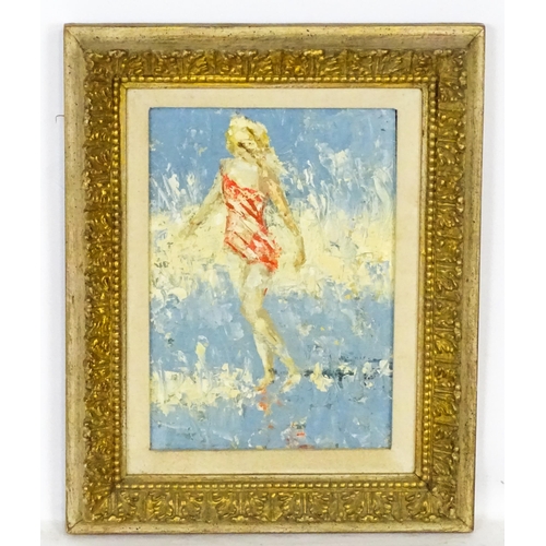 1988 - 20th century, Oil on board, The Bather, An Impressionist study of a young woman on a beach. Titled v... 