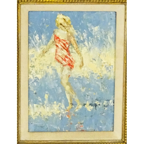 1988 - 20th century, Oil on board, The Bather, An Impressionist study of a young woman on a beach. Titled v... 