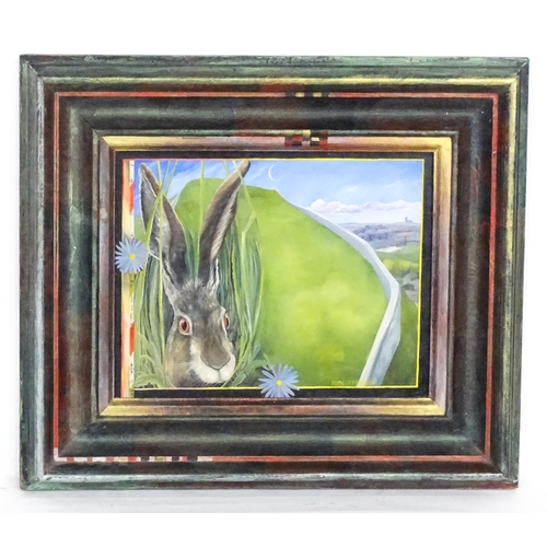 1992 - Sean Jefferson (b. 1957), Oil on board, Find the Hare Game, A landscape scene with a hare amongst fl... 