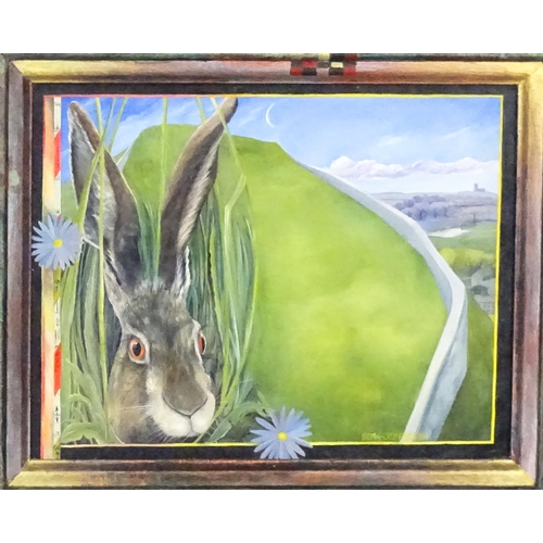 1992 - Sean Jefferson (b. 1957), Oil on board, Find the Hare Game, A landscape scene with a hare amongst fl... 