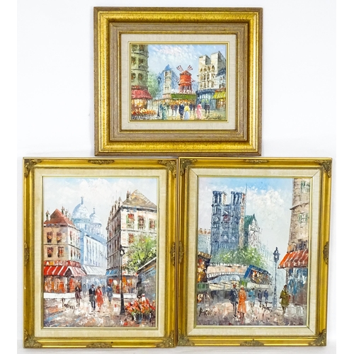 1995 - Manner of Caroline Burnett, 20th century, Oil on canvas, Three Paris street scenes with figures to i... 