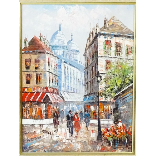 1995 - Manner of Caroline Burnett, 20th century, Oil on canvas, Three Paris street scenes with figures to i... 