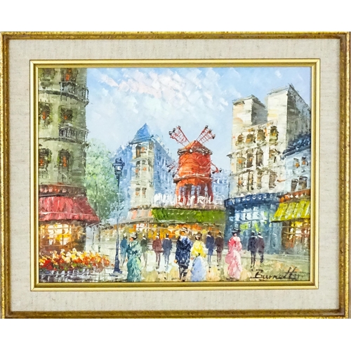 1995 - Manner of Caroline Burnett, 20th century, Oil on canvas, Three Paris street scenes with figures to i... 