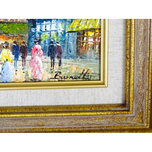 1995 - Manner of Caroline Burnett, 20th century, Oil on canvas, Three Paris street scenes with figures to i... 