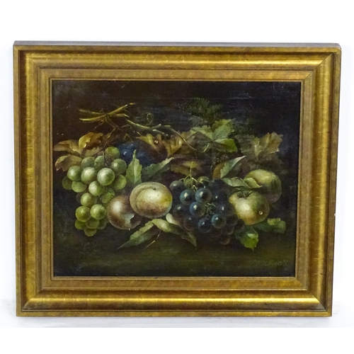 2000 - W. H. Myatt, 19th century, Oil on canvas, A still life study with apples, grapes and vine leaves. Si... 