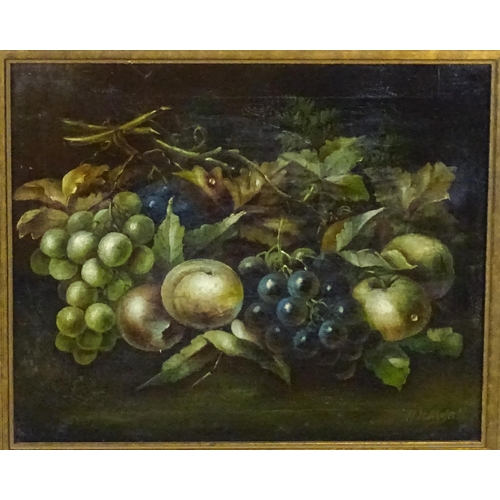 2000 - W. H. Myatt, 19th century, Oil on canvas, A still life study with apples, grapes and vine leaves. Si... 