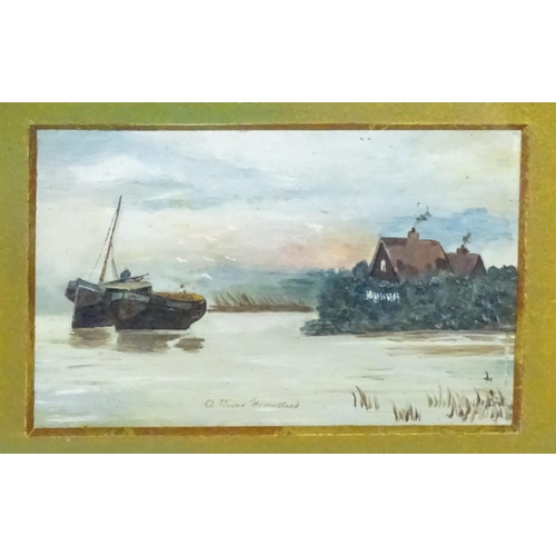 2002 - 20th century, Oil on board, A River Homestead, A river landscape with boats and house beyond. Titled... 