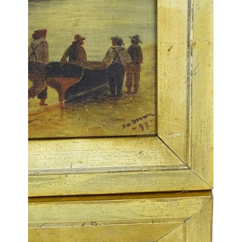 2003 - J. W. Brown, 19th century, Oil on canvas, A pair of coastal scenes, one depicting fishermen launchin... 