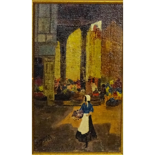 2005 - B. Mendez, Continental School, 20th century, Oil on canvas, The Flower Market, A city street scene w... 