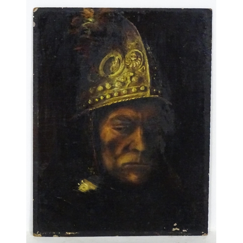 2006 - After Rembrandt van Rijn, 20th century, Oil on board, The Man with the Golden Helmet. Approx. 14 3/4... 