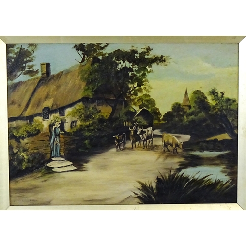 2008 - E. Jarrett, 20th century, Oil on canvas, Three rural scenes depicting cows / sheep on a country lane... 