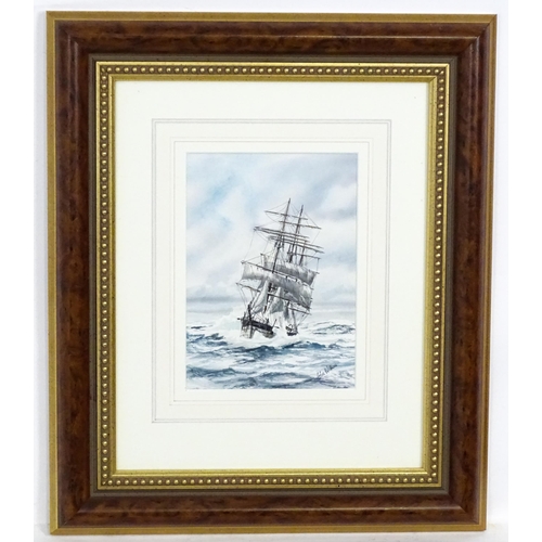 2074 - Chris Williams, 20th century, Marine School, Watercolour and ink, A clipper ship at sea. Signed lowe... 