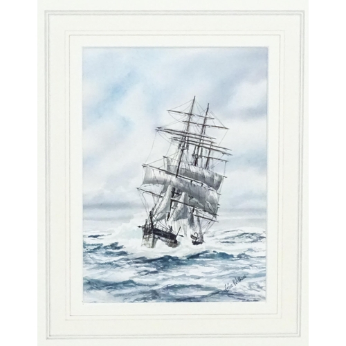 2074 - Chris Williams, 20th century, Marine School, Watercolour and ink, A clipper ship at sea. Signed lowe... 