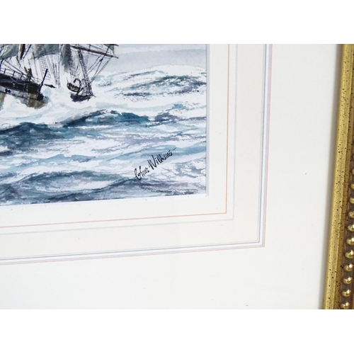 2074 - Chris Williams, 20th century, Marine School, Watercolour and ink, A clipper ship at sea. Signed lowe... 