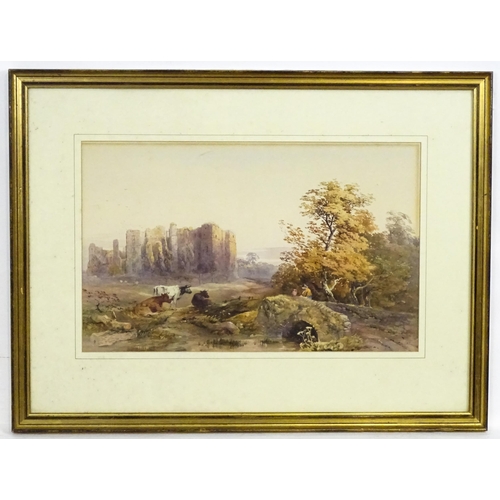 2075 - Frank Randal, 19th century, Watercolour, A landscape scene with a figure on a stone arch bridge with... 