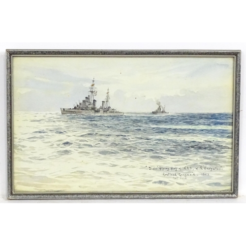 2065 - Rowland Langmaid (1897-1956), Marine School, Watercolour, HMS Dido Flying Flag of RAD, with Euryalus... 