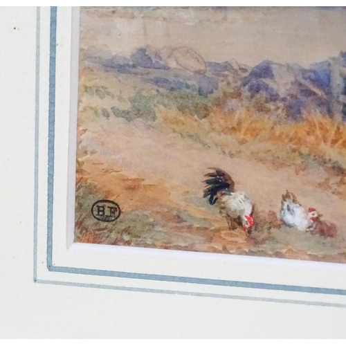 2067 - Manner of Myles Birket Foster, 19th century, Watercolour and pencil, Chickens outside a crofter's co... 