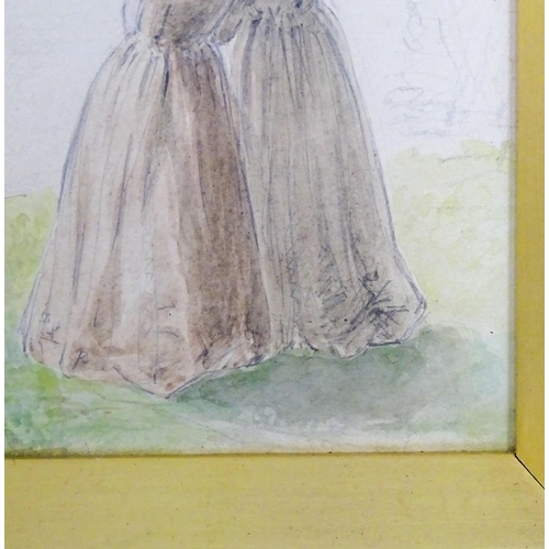 2071 - Manner of Sir John Everett Millais, 19th century, Watercolour and pencil, The Farewell, A study of t... 