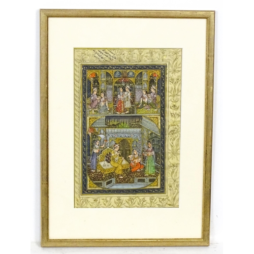 2117 - Indo-Persian School, Watercolour and gouache, An illuminated manuscript page with miniature painting... 