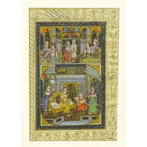 2117 - Indo-Persian School, Watercolour and gouache, An illuminated manuscript page with miniature painting... 