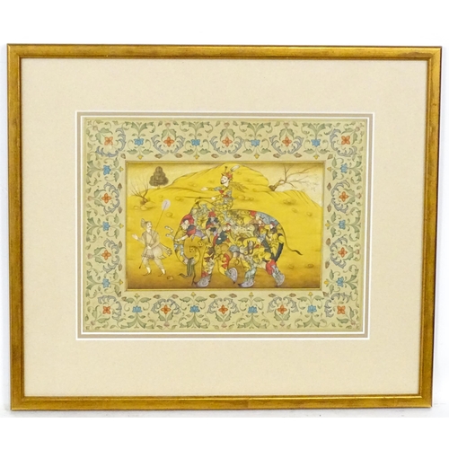 2120 - Indo-Persian School, Watercolour and gouache, An illuminated manuscript page with miniature painting... 