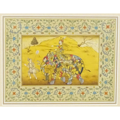 2120 - Indo-Persian School, Watercolour and gouache, An illuminated manuscript page with miniature painting... 