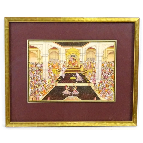 2122 - Indian School, Watercolour and gouache, An interior court scene depicting an Emperor enthroned with ... 