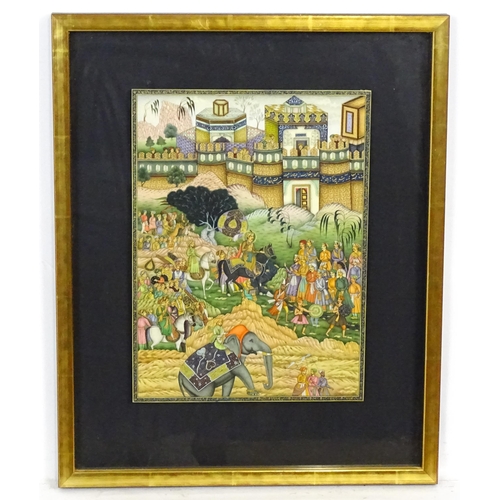 2123 - Indo-Persian School, Watercolour and gouache, A Mughal Emperor procession through a landscape with a... 