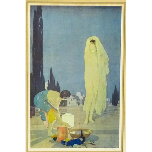 2198 - Dorothy Webster Hawksley (1884-1970), Colour lithograph, Moonlit Bathers. Signed in pencil lower rig... 