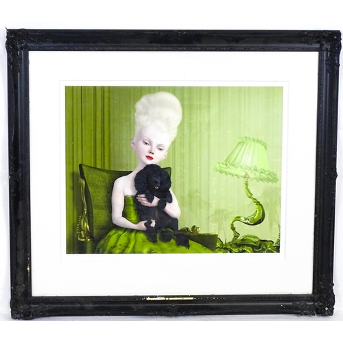 2202 - After Ray Caesar (b. 1958), Limited edition print, Guardian, A green interior with a lady holding a ... 